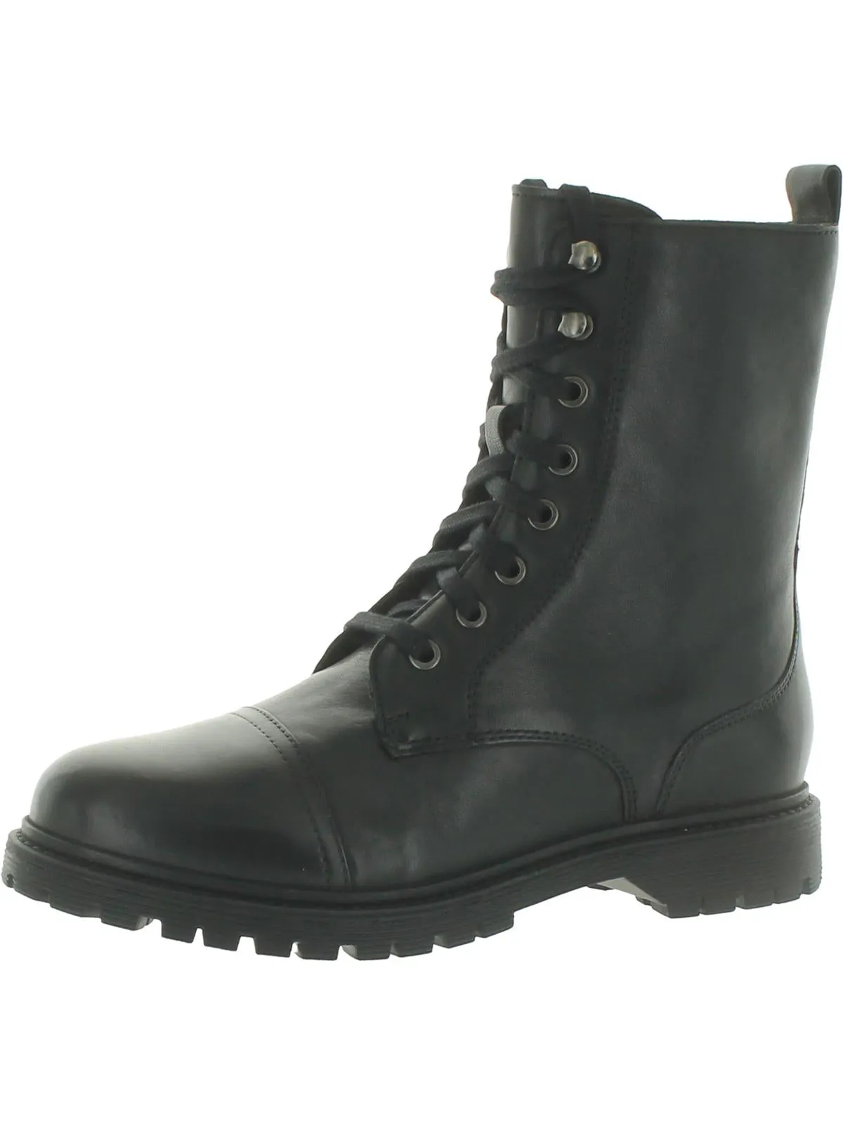 Bruna Womens Leather Ankle Combat & Lace-up Boots Croc Look