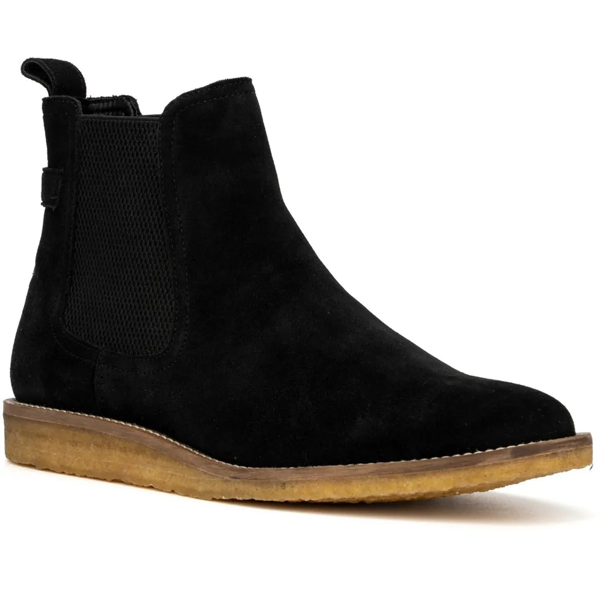 Mens Suede Round Toe Chelsea Boots Mixed Textures