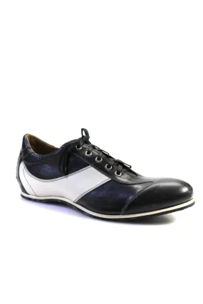 Tardini Mens Leather Two Tone Lace Up Low Top Dress Shoes Navy White Perfect Match
