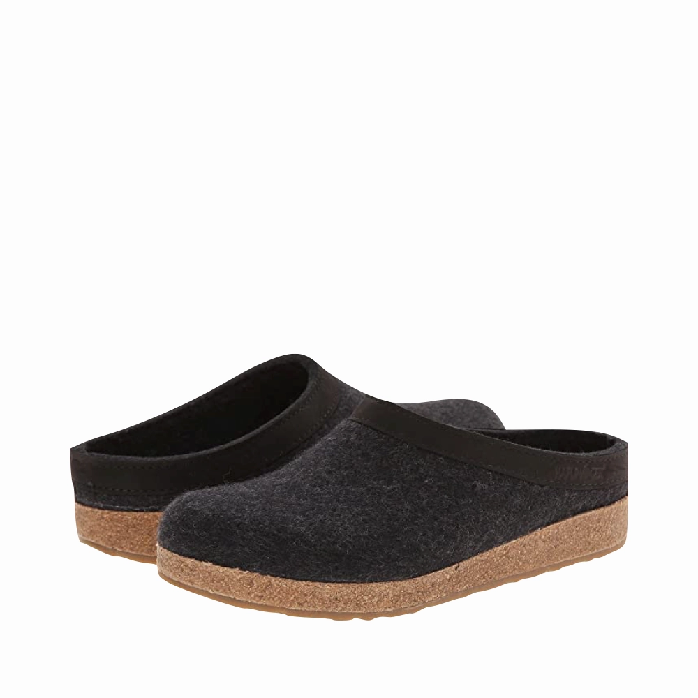 Slip Resistant Layer Haflinger Grizzly Wool Clog in Charcoal