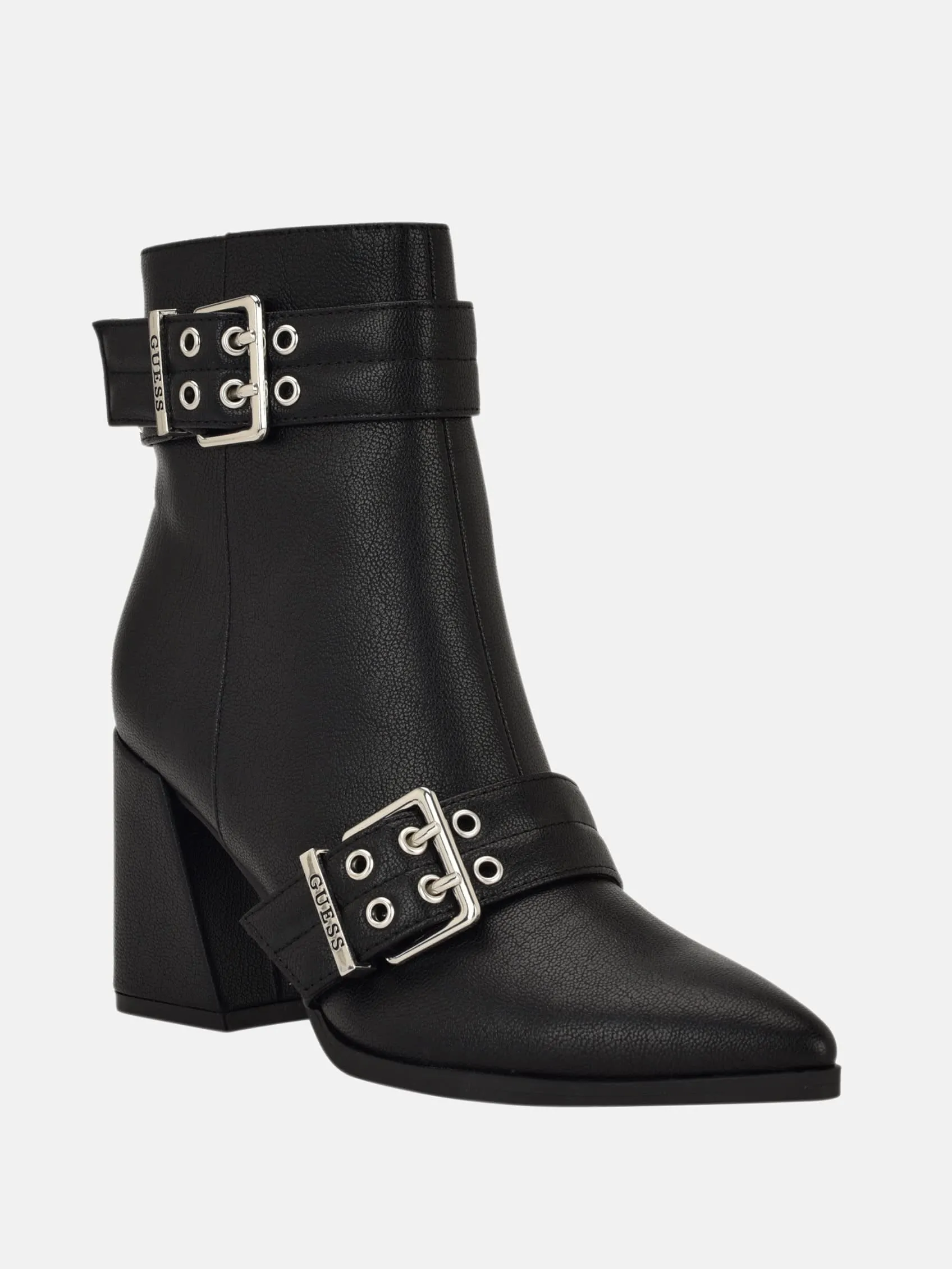 Oil-Resistant Comfort Lining Mountain Climber Teases Buckled Block Heel Booties