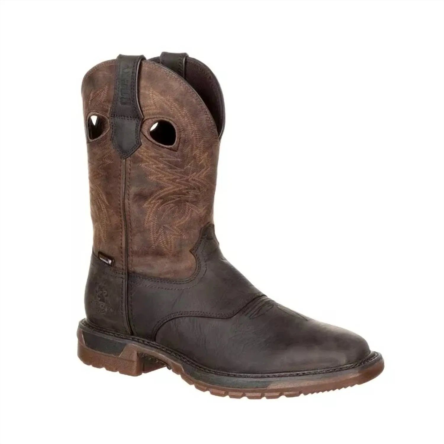 Men's Waterproof Ride Flex Work Boot In Dark Brown Tear Resistant Upper Impact Diffusion Layer