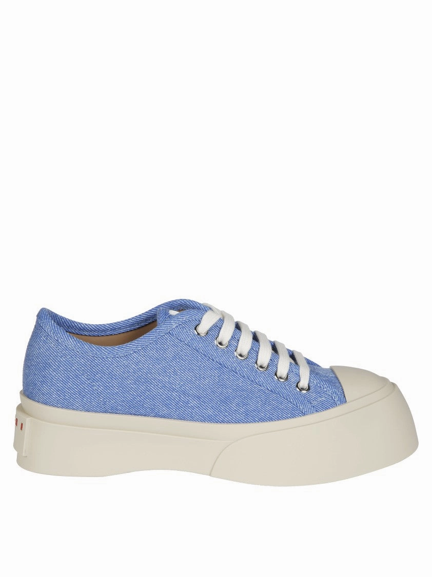 Textured Blue Sneakers With Cream Sole Tensile Strength Webbing Lightweight Midsole
