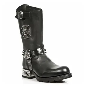 Winter Ready New Rock Men's Black Leather Gothic Cowboy Boots- MR030-S1