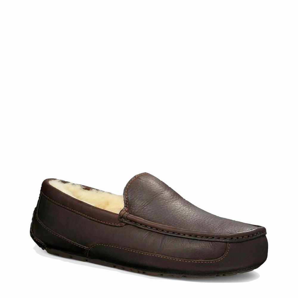 UGG Ascot Leather Moccasin Slipper in Dark Spice Simple Fit Chill Walk