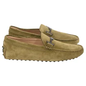 Tod's Double T Driving Loafers in Olive Suede Comfy Slip