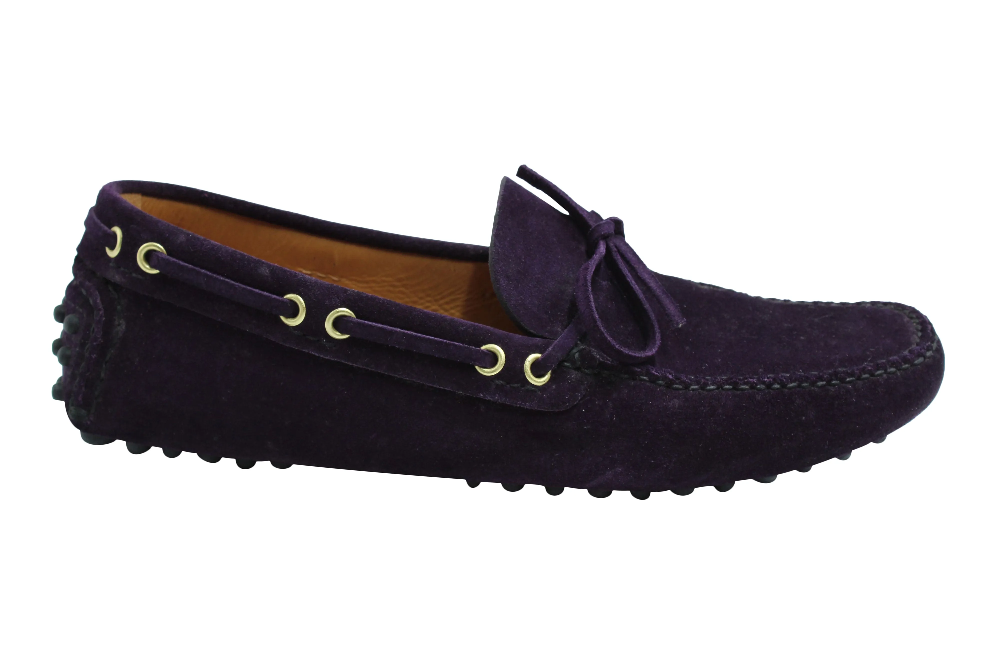 Tod's Gommino Driving Shoes in Purple Suede Slip Walk Style