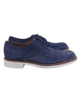 Tod's Lace Up Derby in Blue Suede Outdoor Exploration Contoured Footbed Shape