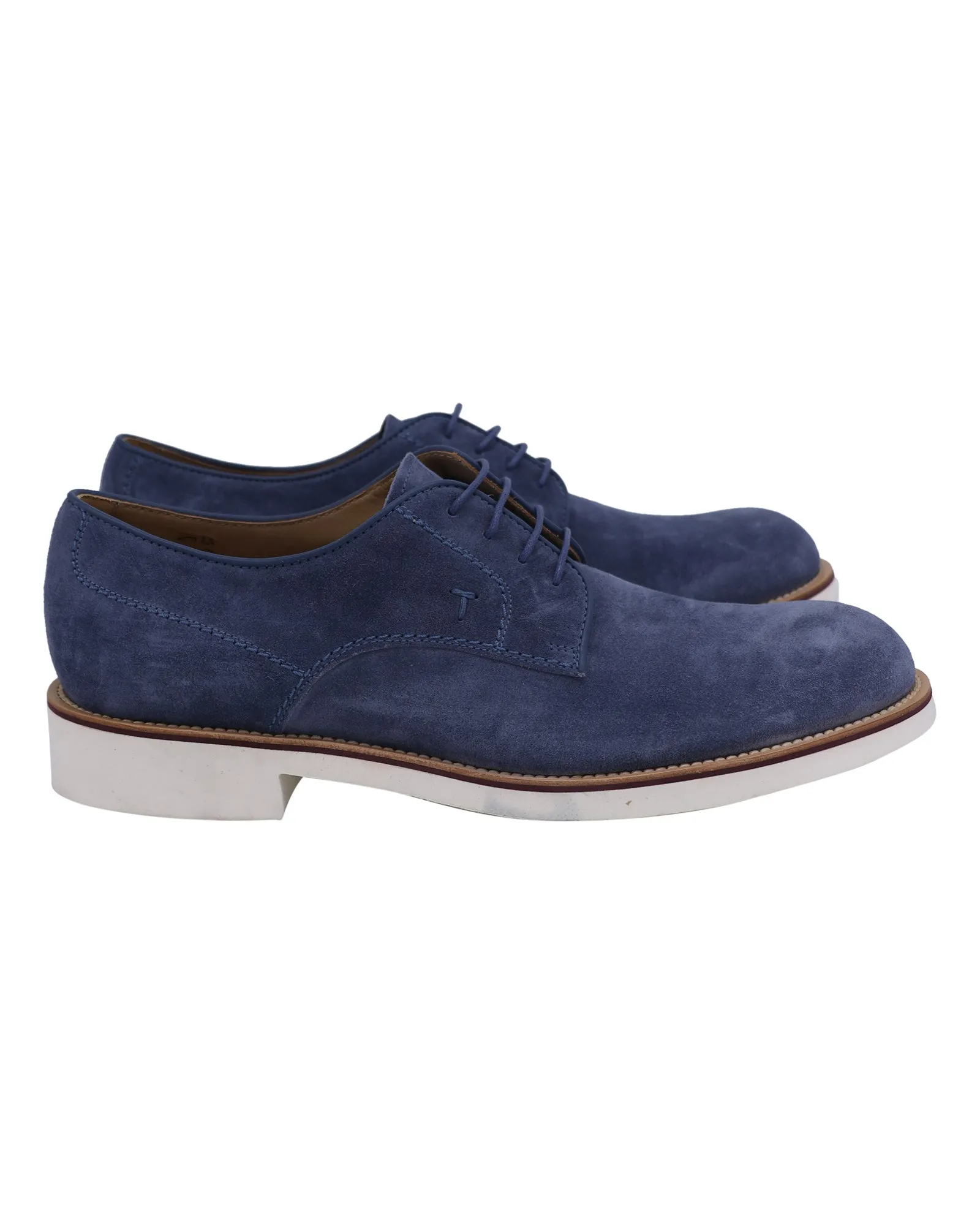 Tod's Lace Up Derby in Blue Suede Outdoor Exploration Contoured Footbed Shape
