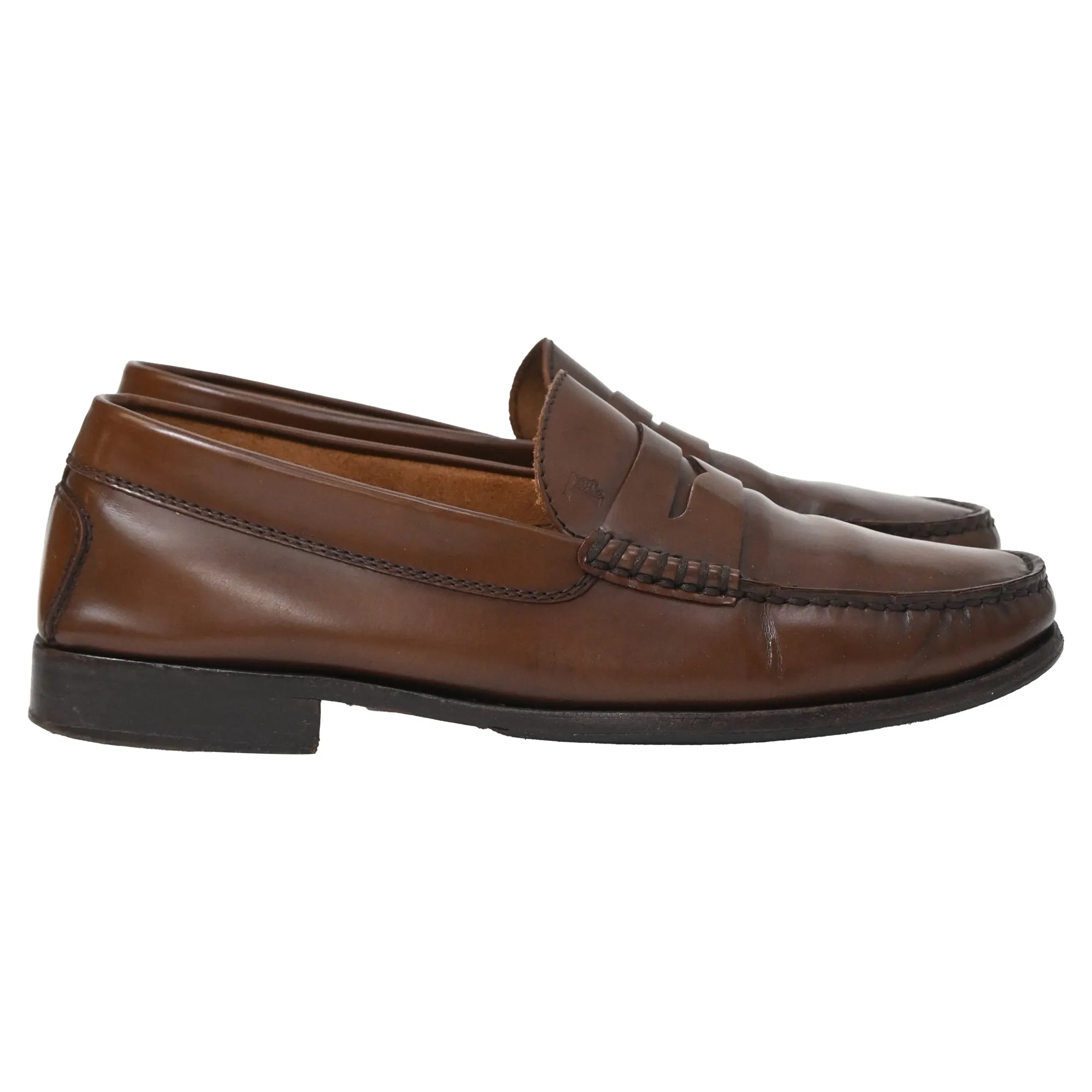 Tod's Logo-Embossed Polished Loafers in Brown Calfskin Leather Slip Comfort Fit Easy Step Walk