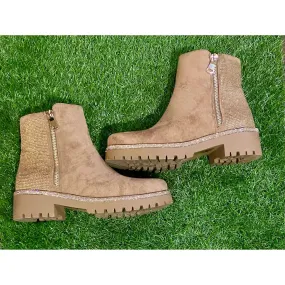 Women's Rhinestones Booties In Beige Eco Material Backcountry Camper