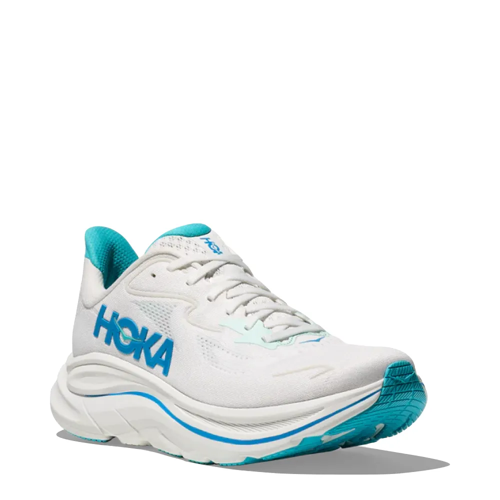 Hoka Men's Clifton 10 Sneaker in White/Skyward Blue Walking Sneakers