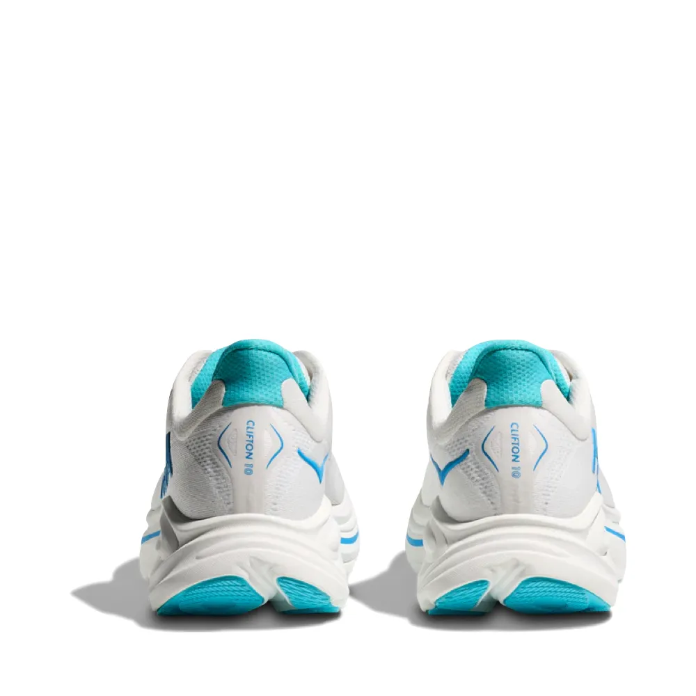 Hoka Men's Clifton 10 Sneaker in White/Skyward Blue Flexible Build Eco Friendly Production