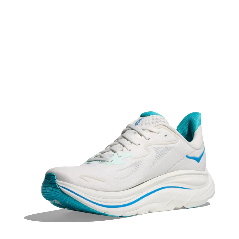 Hoka Men's Clifton 10 Sneaker in White/Skyward Blue Motion Stabilizer