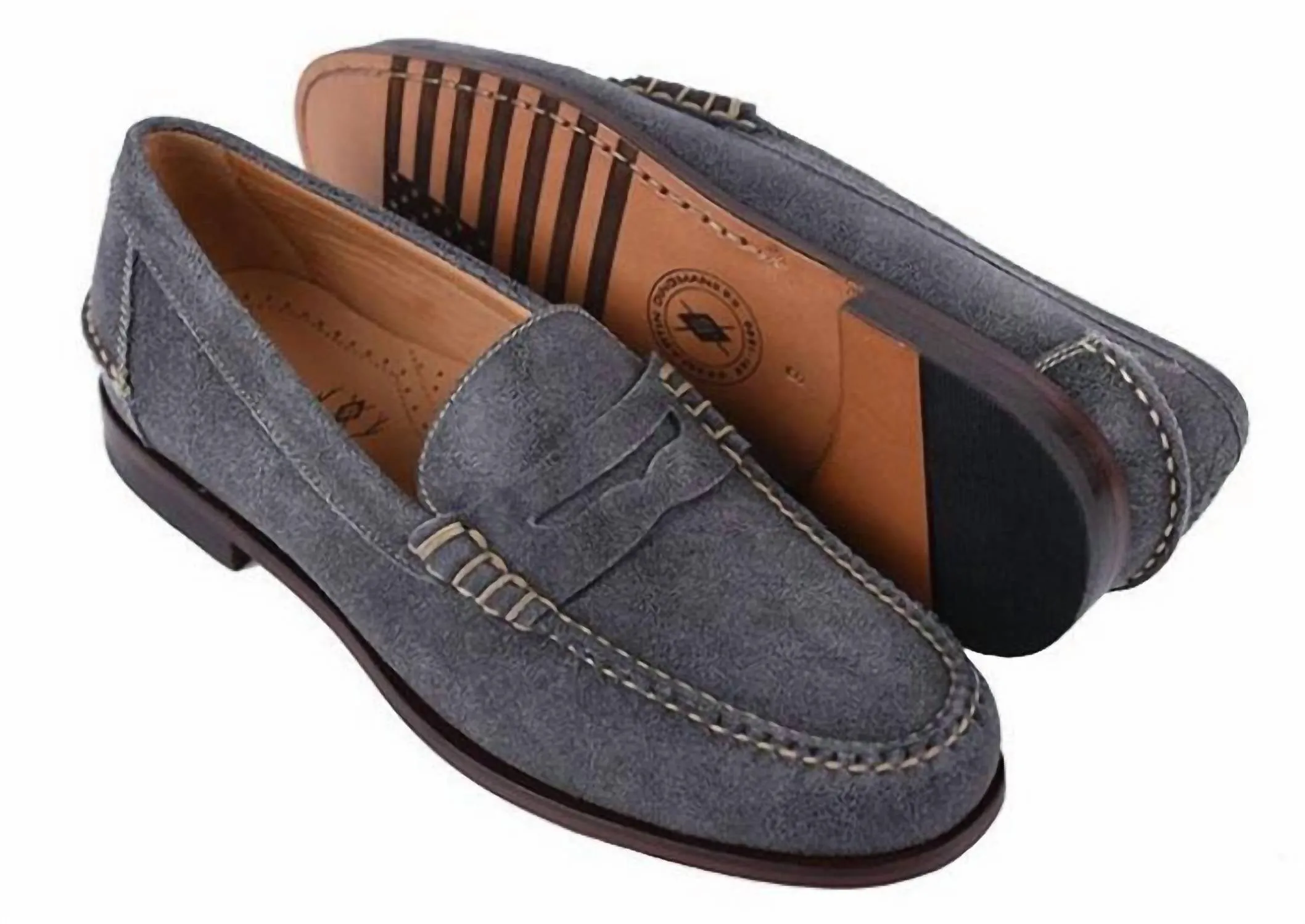 Comfort Focused Durable Build Men's Distressed Suede Penny Loafers In Blueberry