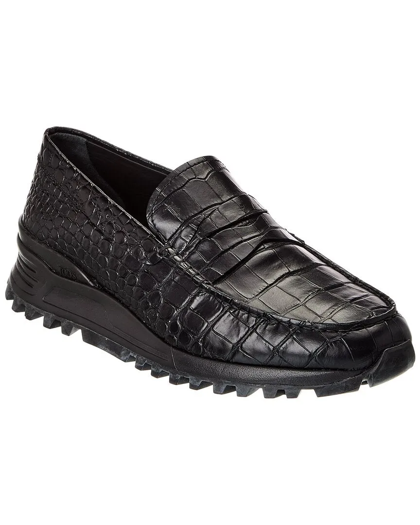 TOD??s Croc-Embossed Leather Loafer Rugged Comfort