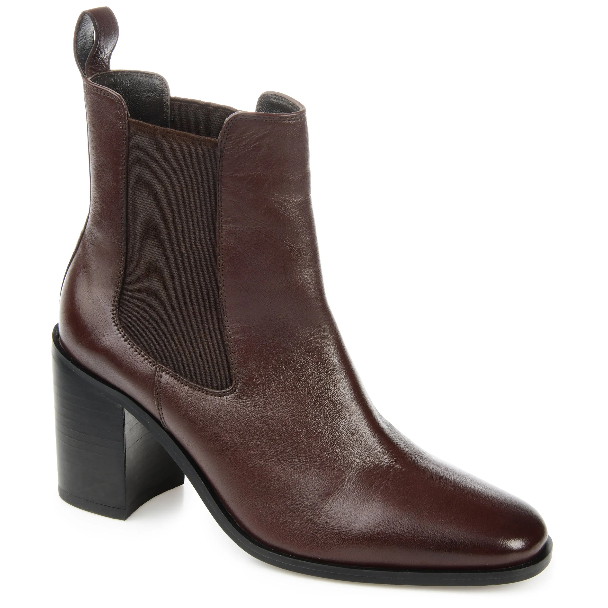 Reinforced Form Weather Resistant User Journee Signature Womens Genuine Leather Rowann Square Toe Stacked Chelsea Booties