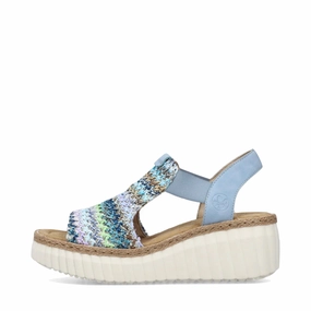 Modern Style Grab Fit Rieker Women's Rose 72 Wedge Sandal in Blue Multi/Aqua