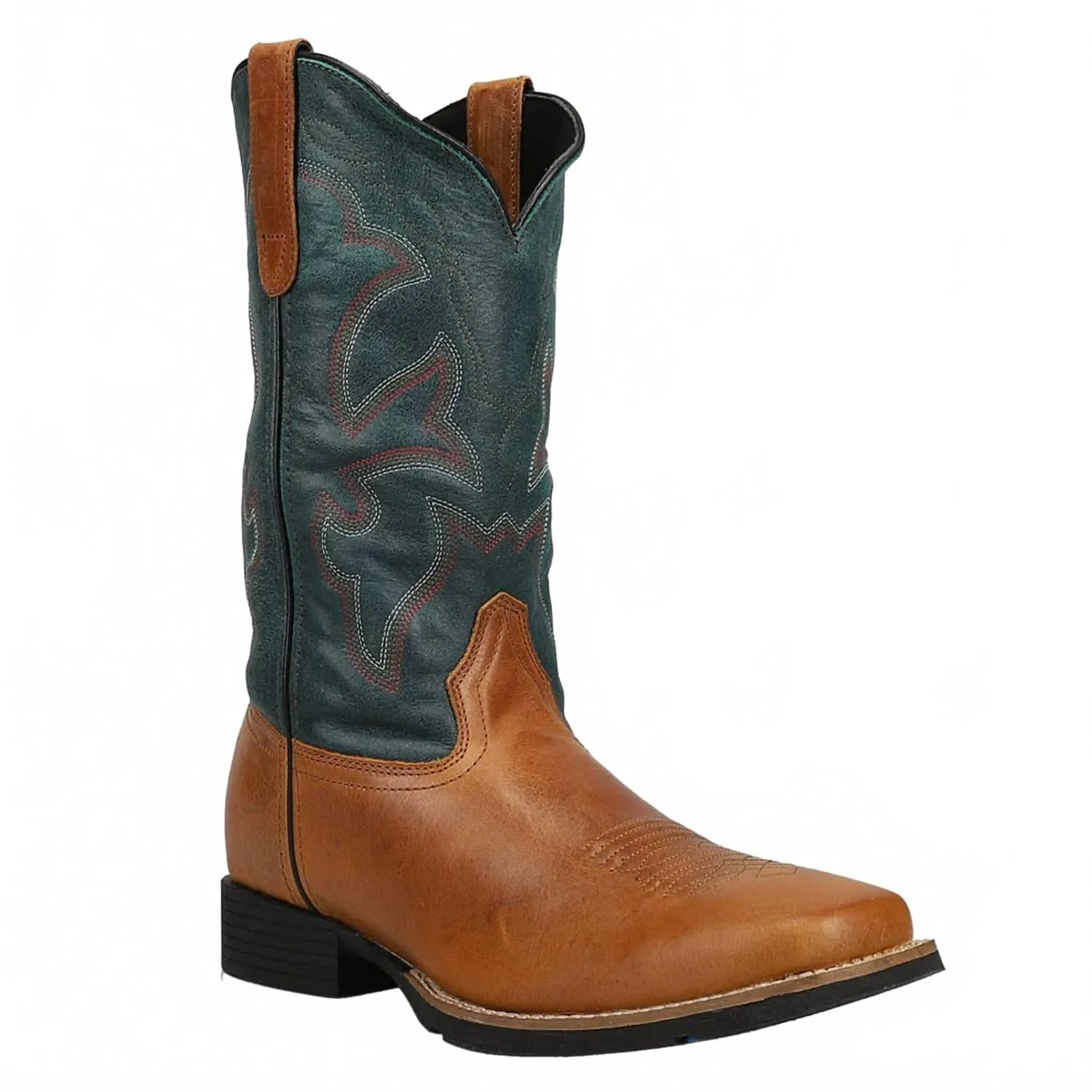 Men's Monterey Square Toe Western Boots In Tan / Teal Minimal Build