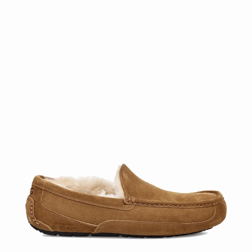 UGG Men's Ascot Suede Moccasin Slipper in Chestnut Breathable mesh panel