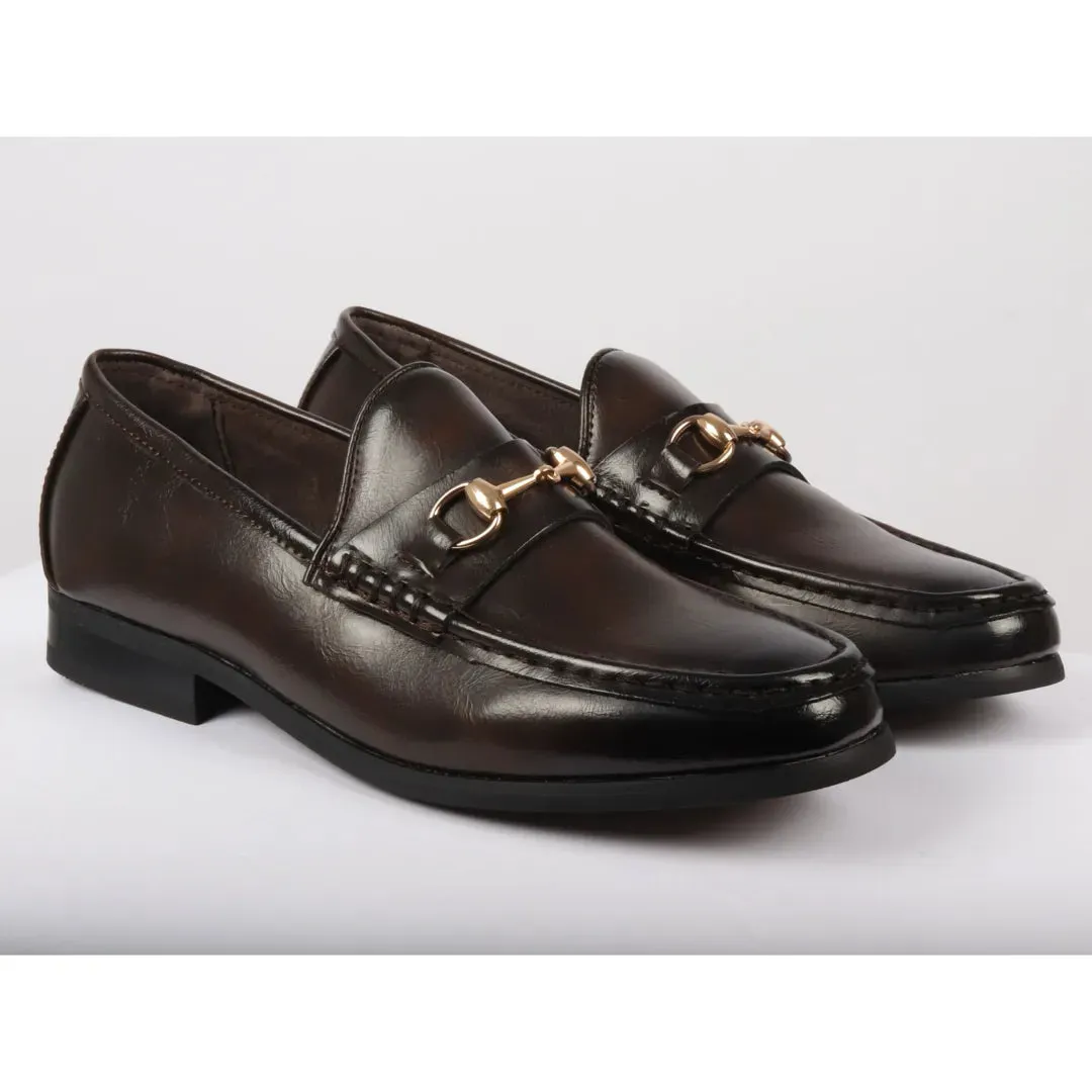 Leather Lined Slip On Gold Buckle Loafers Nordic Line