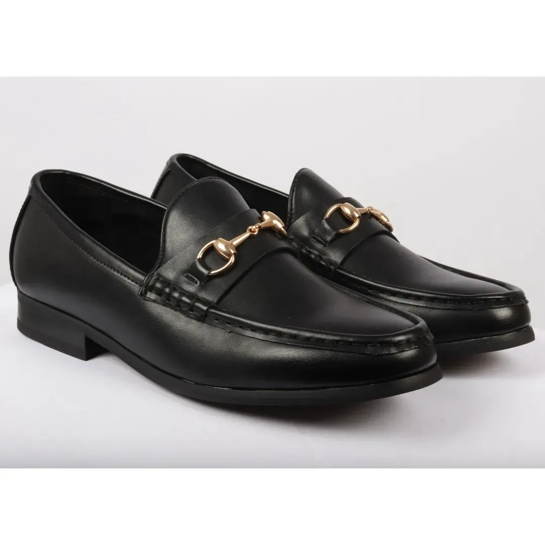 Leather Lined Slip On Gold Buckle Loafers Basic Comfort
