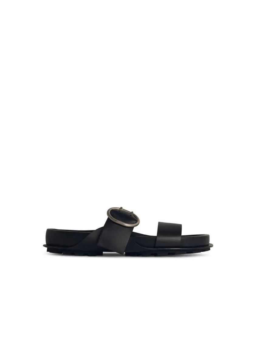 Resilient Midsole Black Leather Slippers