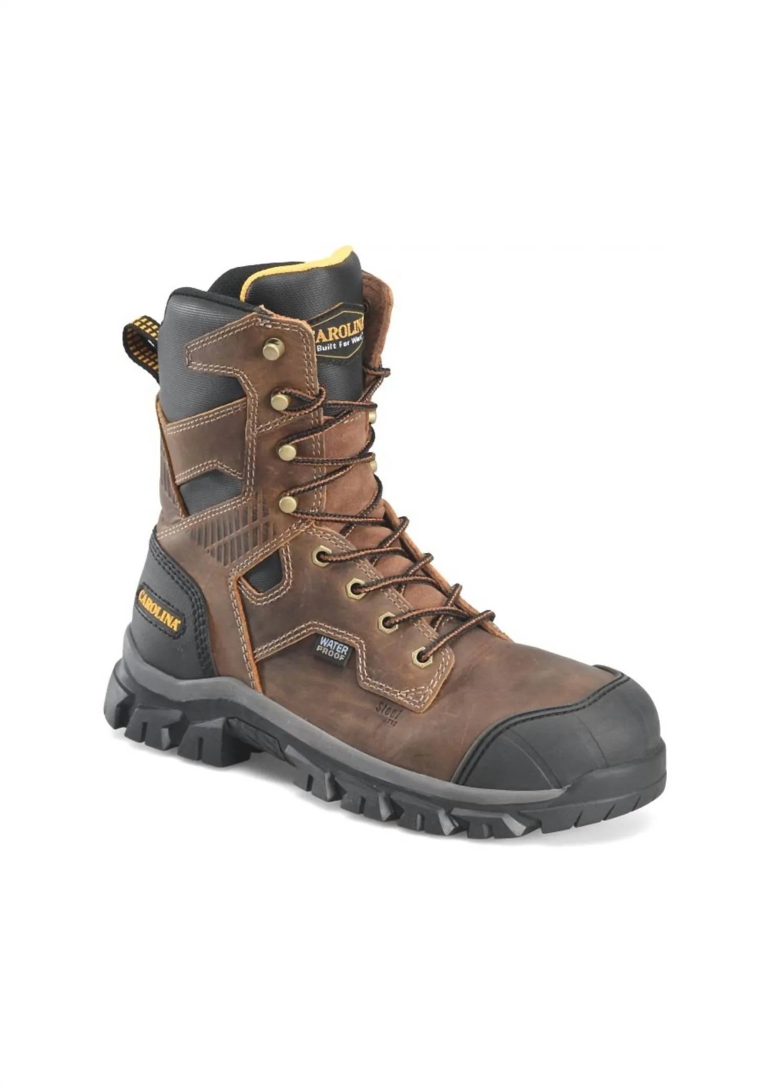 Men's Falcon 8" Steel Toe Work Boots In Brown Subtle Finish Natural Fit