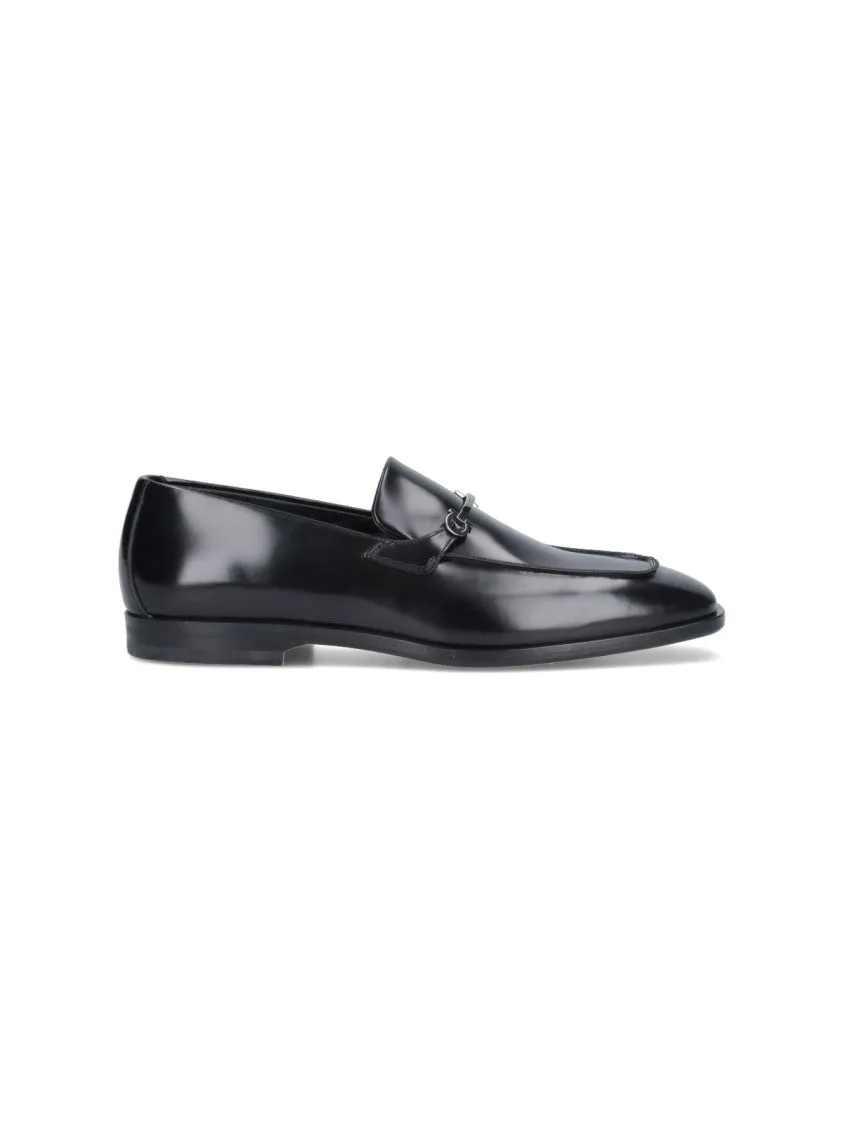 Simple Slip On Comfy Flex Gancini Loafers In Black Leather