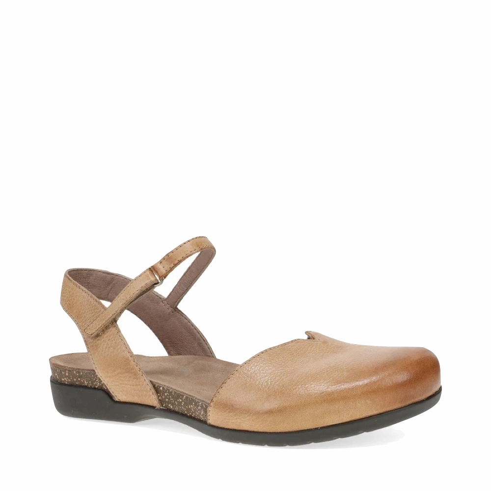 Dansko Women's Rowan Closed Toe Sandal in Honey Tan Low Maintenance Quick Fit