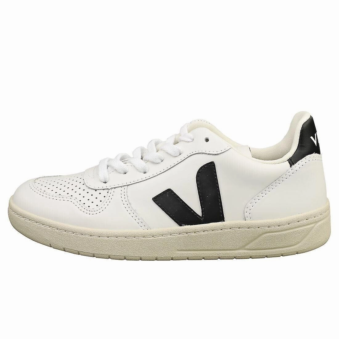 Vertical Groove Tech Anatomical Last Shape Veja V-10 VX020005 Sneaker Women's  White Black Leather Trainer Shoes EEE271