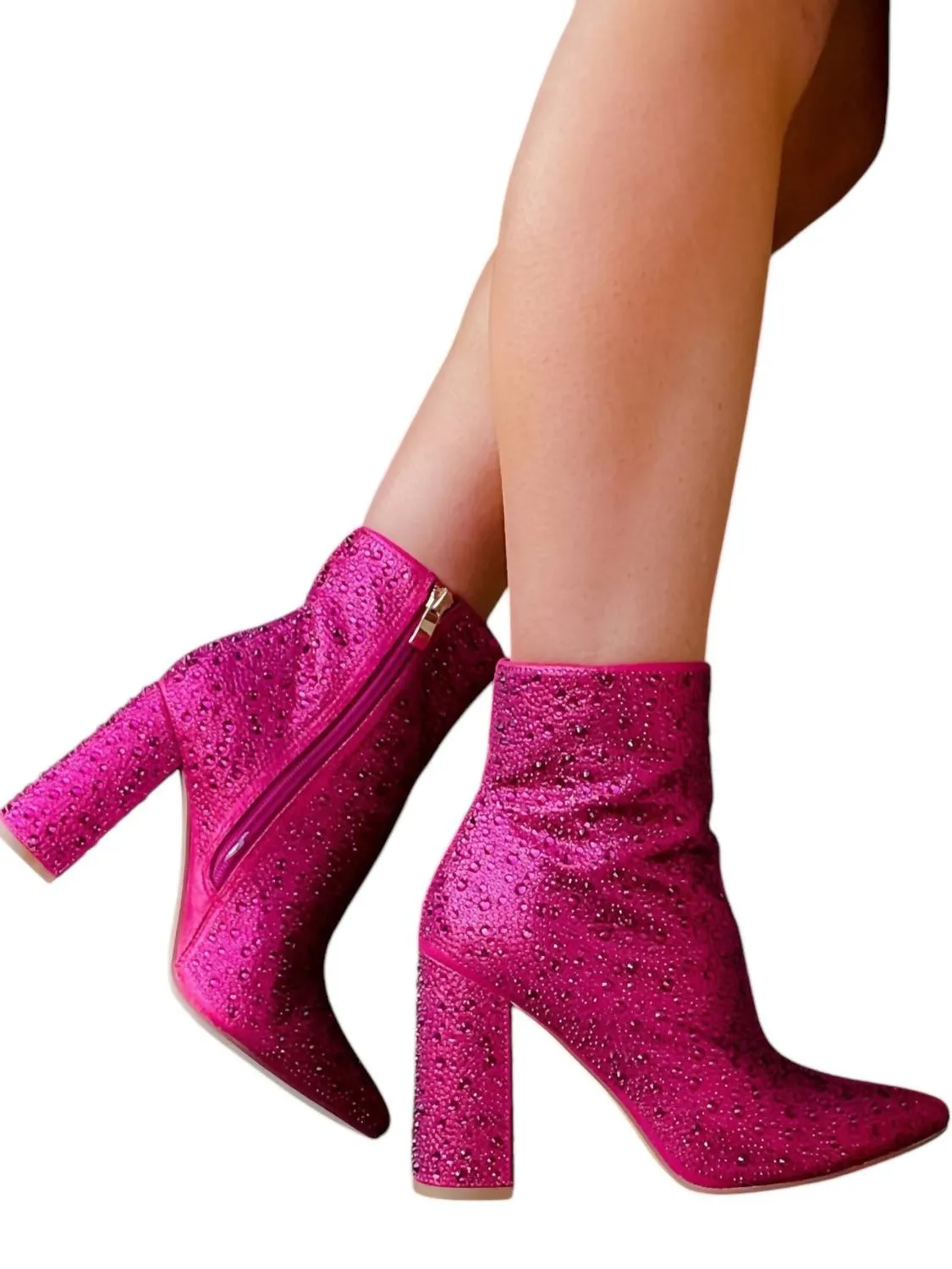 Protective Lining Comfortable Stride Women's Social Sweetheart Rhinestone Booties In Fuchsia