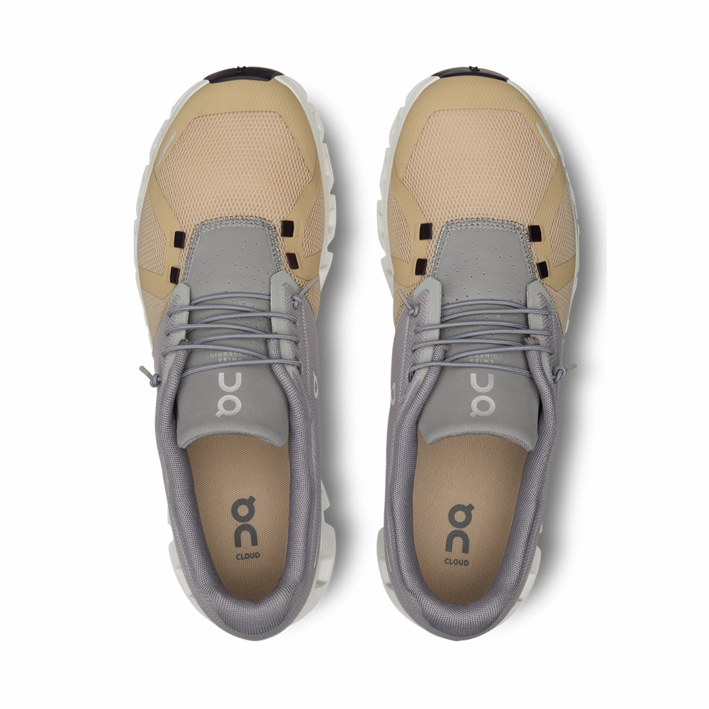 On Men's Cloud 5 Sneaker in Fog/Savannah Static Dissipative Fashion Accent