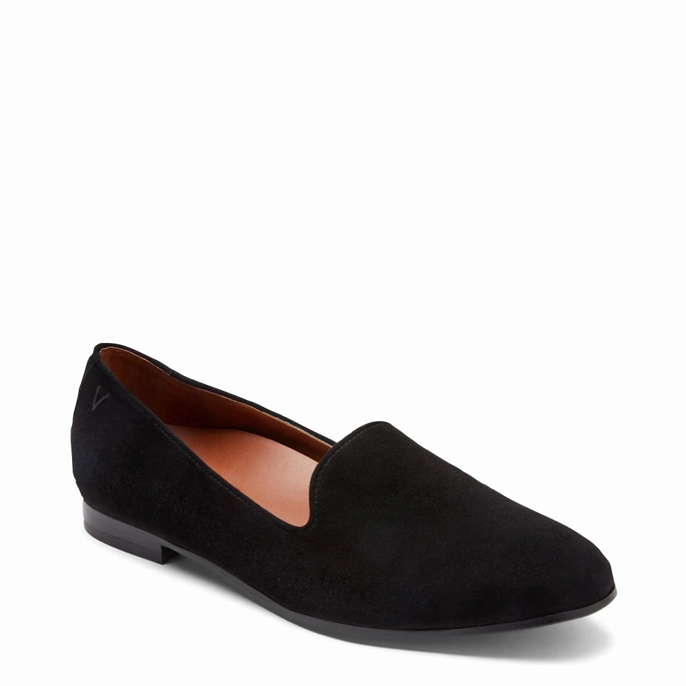Vionic Women's Willa Slip On Suede Loafer in Black Soft Hue Refined Style