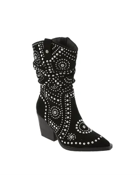 Well-fitted Flat Sole Women's Stellar Studded Boot In Black