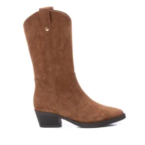 Women's Italian Western Suede Booties In Camel Tactile Grip Pattern