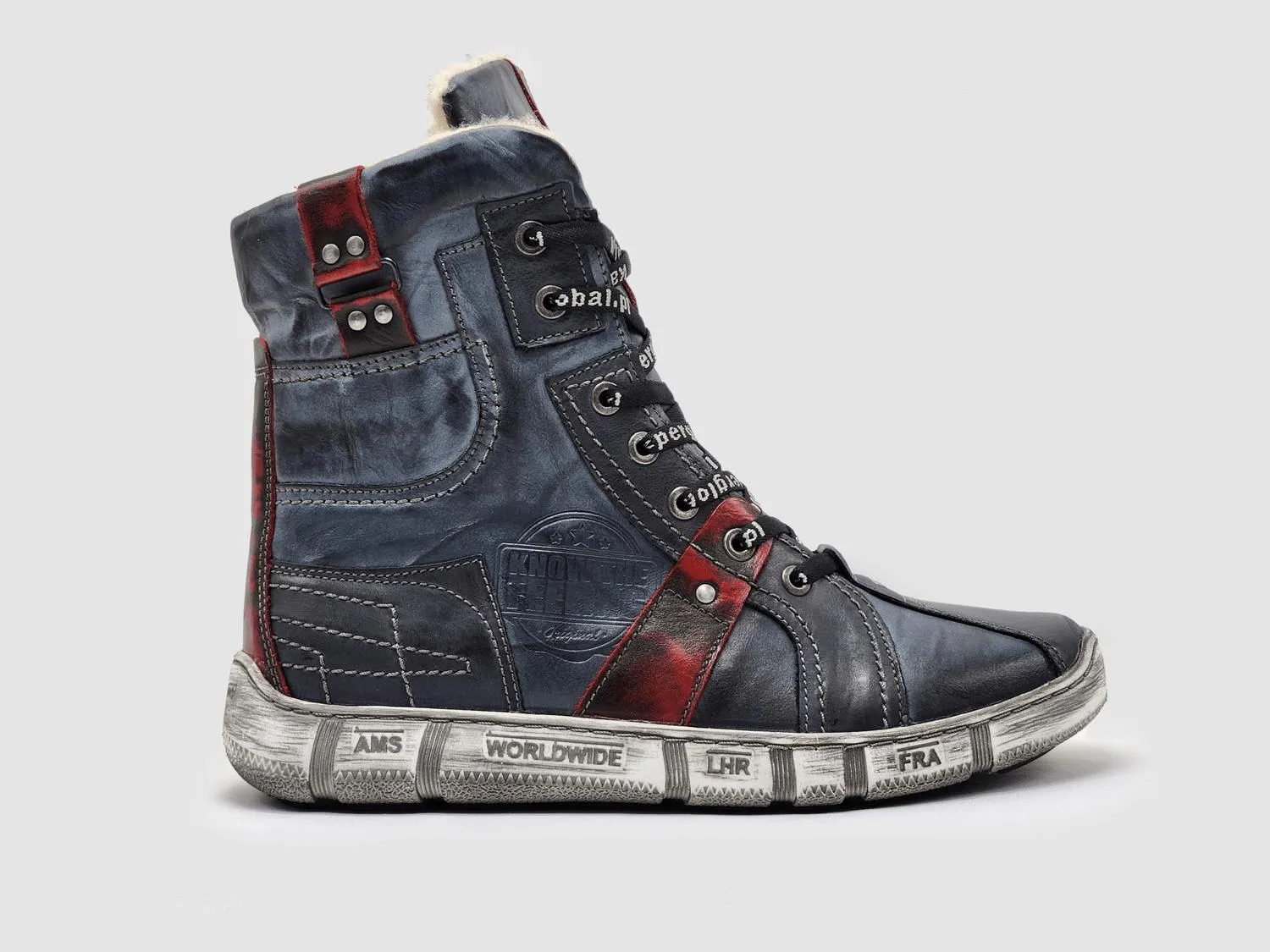 Men's Tall Comfort Thick Wool-Lined Zip-Up Leather Boots In Navy Slip Resistant Work Commute