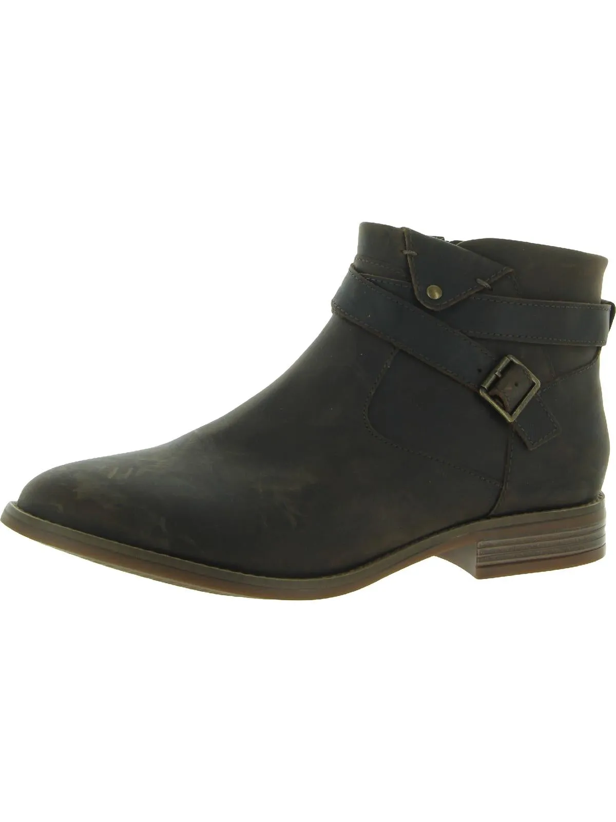 Camzin Dime Womens Leather Block Heel Ankle Boots Water Repellent