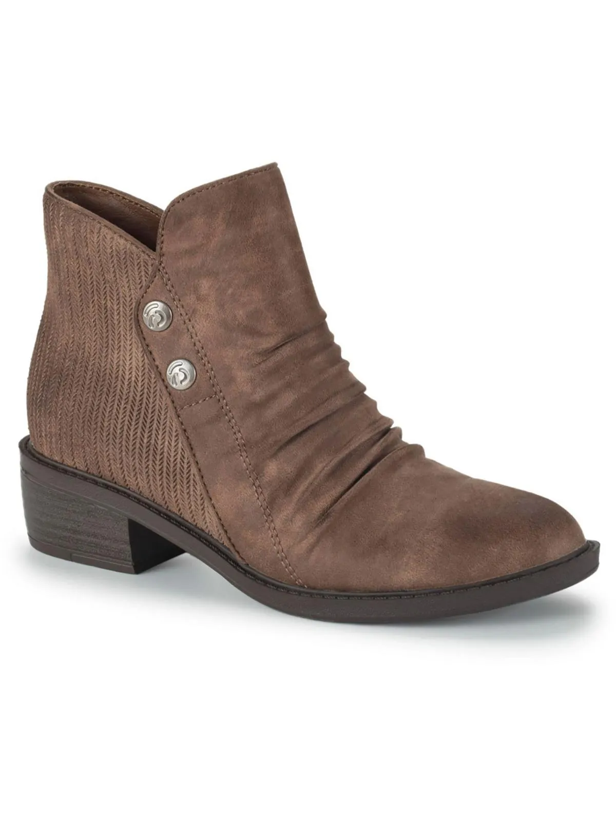 Stevie Womens Faux Leather Ankle Booties Comfort Lining Windy Weather Neutral Tones