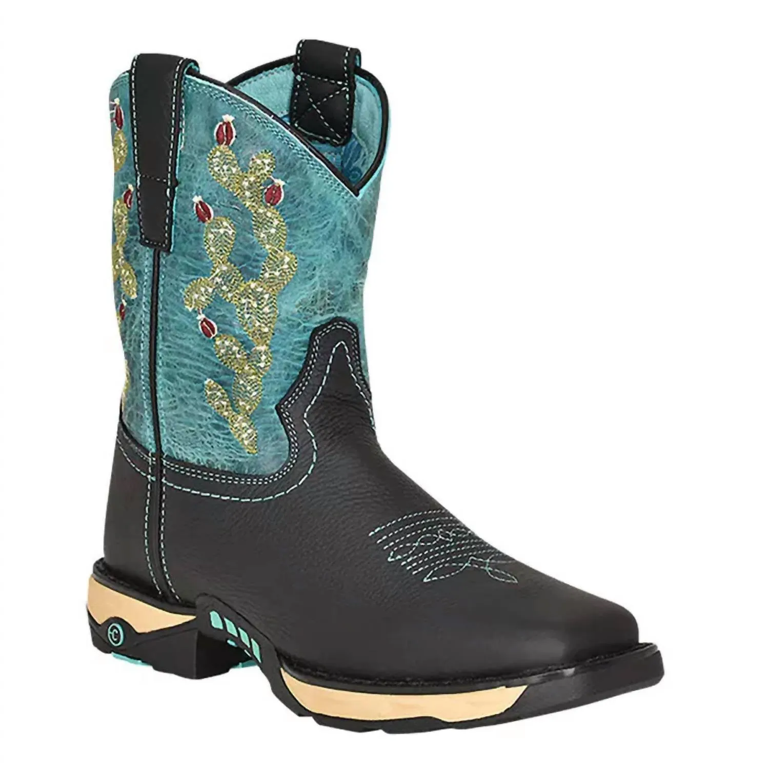 Ladies Hydro Resist Work Western Boots In Black/turquoise Comfort Buckles Durable Sole
