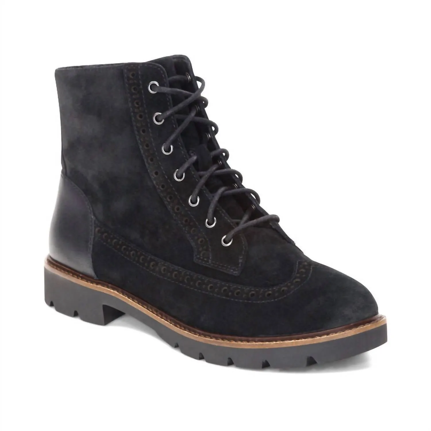 Women's Margot Brogue Lace-Up Boots In Black Ventilated Slip Resistant City Walking