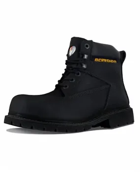 6?? Steel Toe Work Boots In Black Dual Density Outsole High Traction All Day Wear