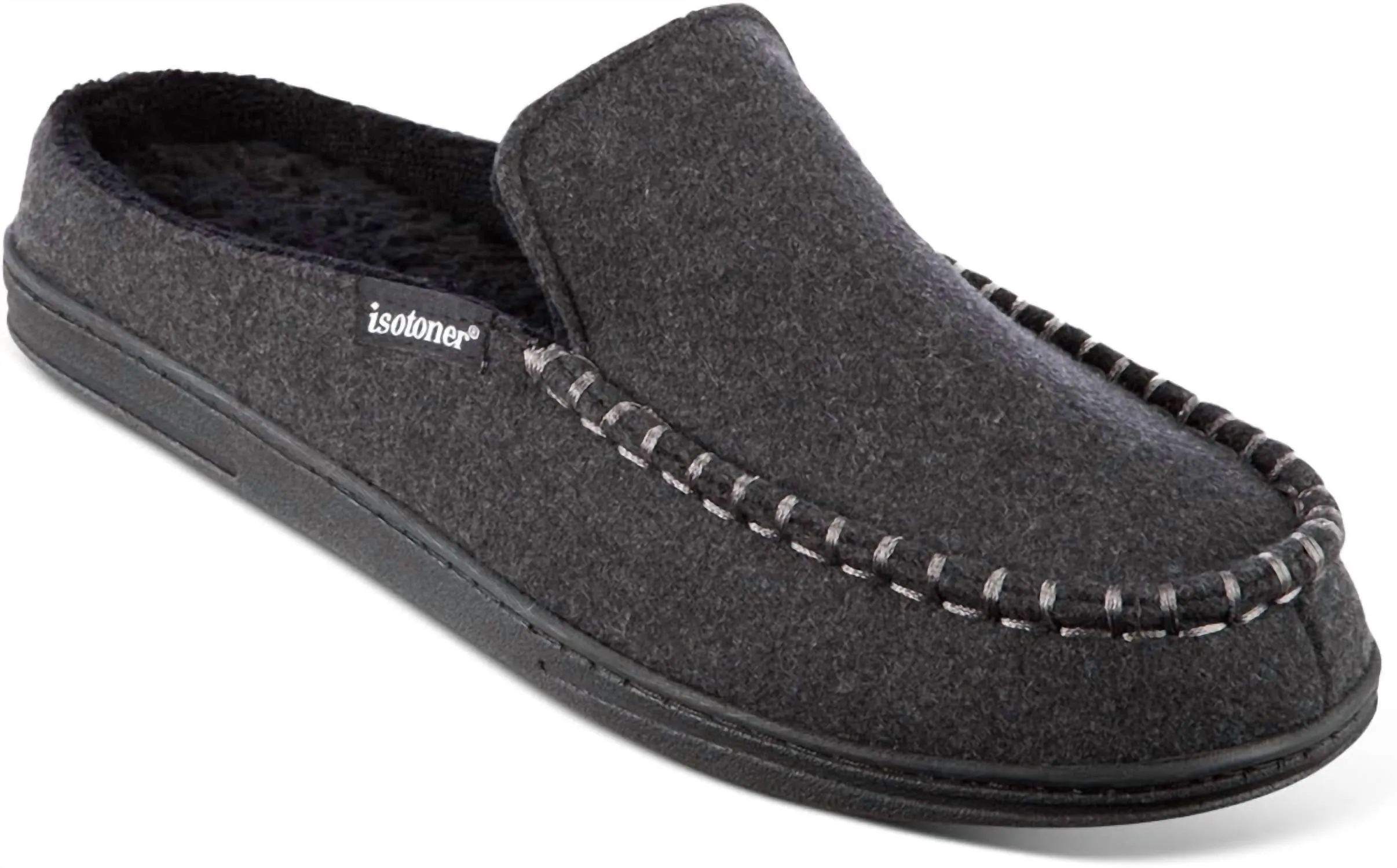 Slip Into Ease Slip Walk Access Men's Faux Woolen Grady Moccasin Hoodback Slippers In Dark Charcoal Heather