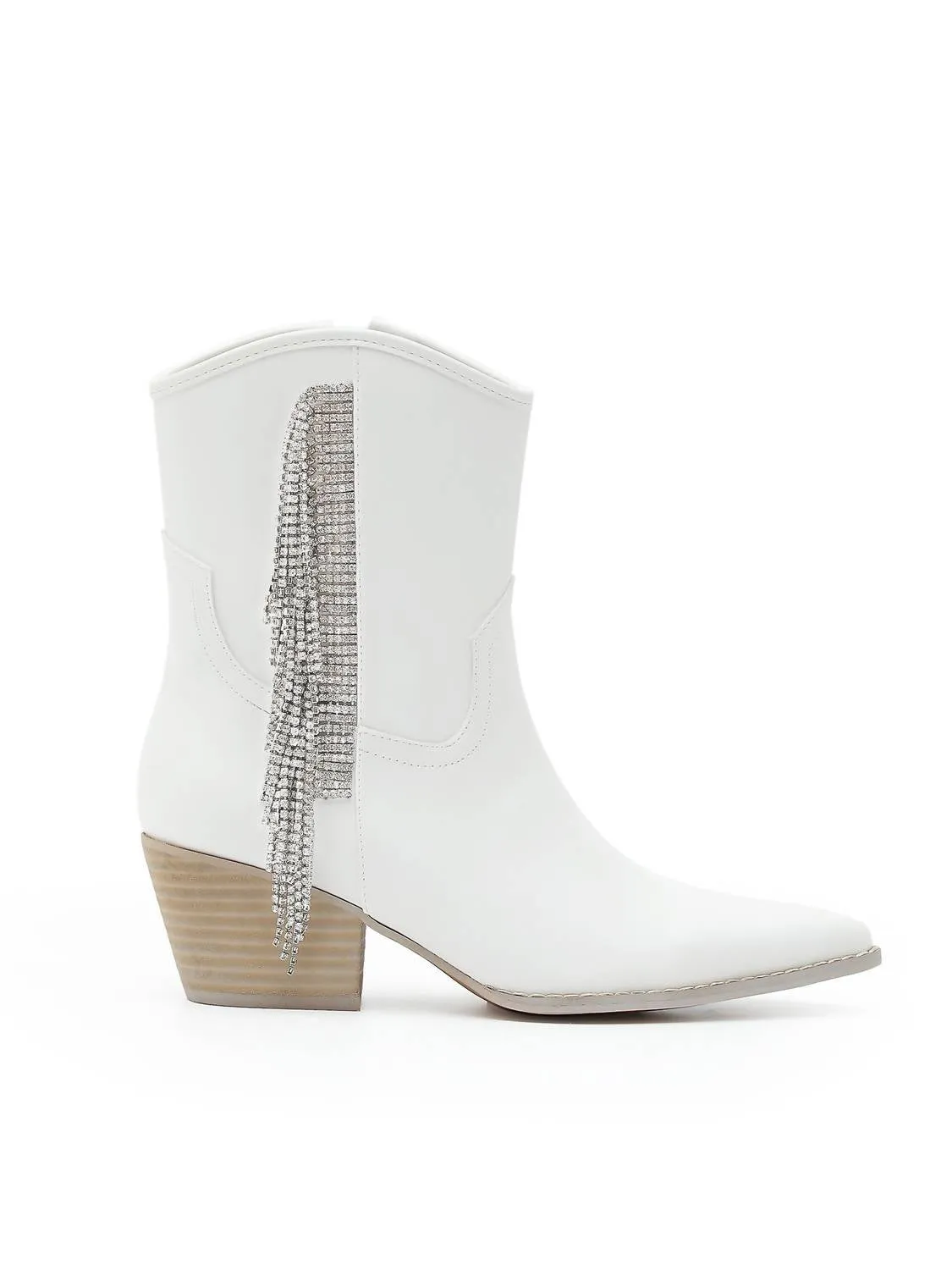 Tear-resistant Elastic Material Women's Layla Rhinestone Fringe Bootie In White