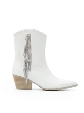 Tear-resistant Elastic Material Women's Layla Rhinestone Fringe Bootie In White