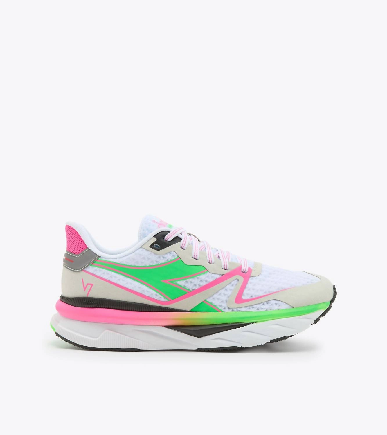 Tear Resistant Upper Material Women??S Atomo V7000 Running Shoe In White Green Fluo Pink