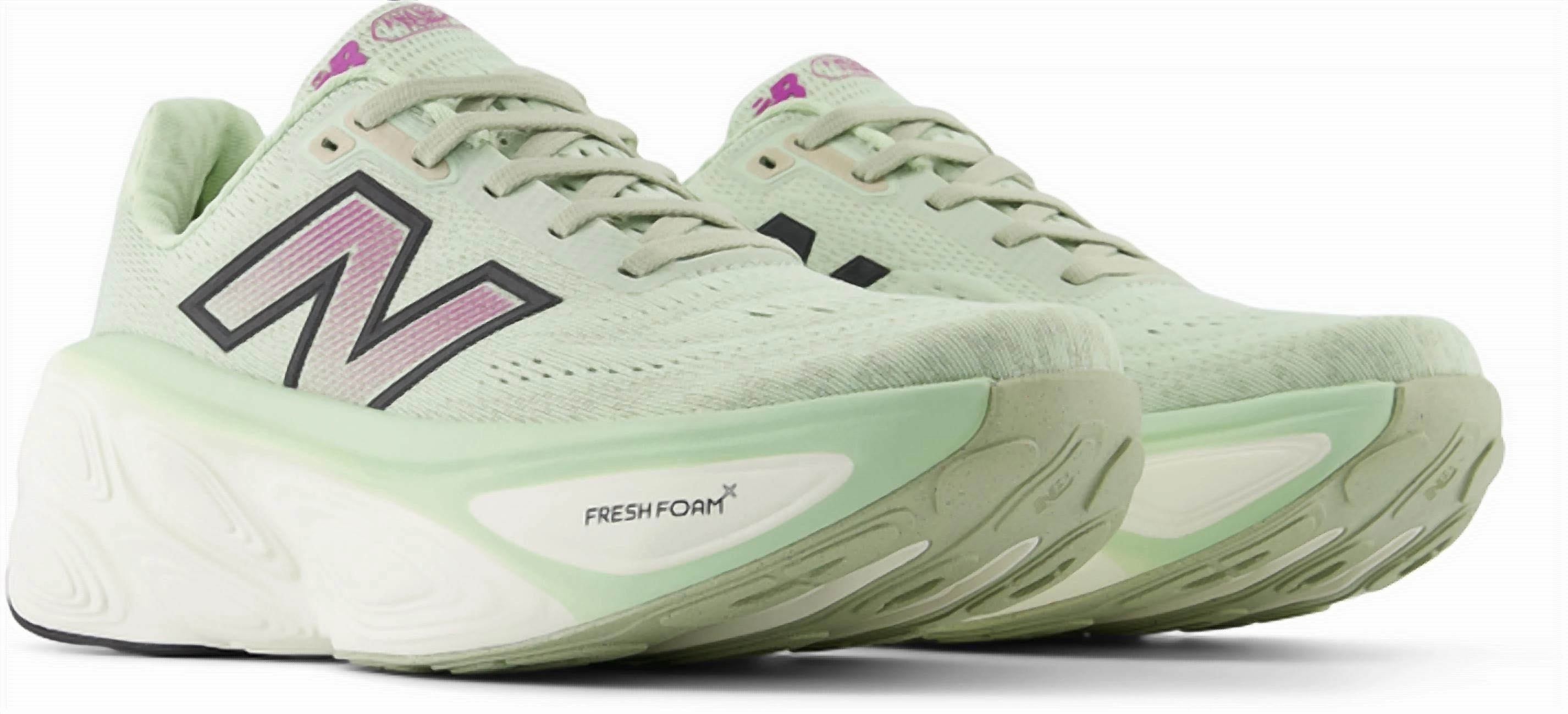 fitness - club running shoes second - hand shoes Women's Fresh Foam X More V5 Running Shoe In Natural Mint/purple Fuchsia/black