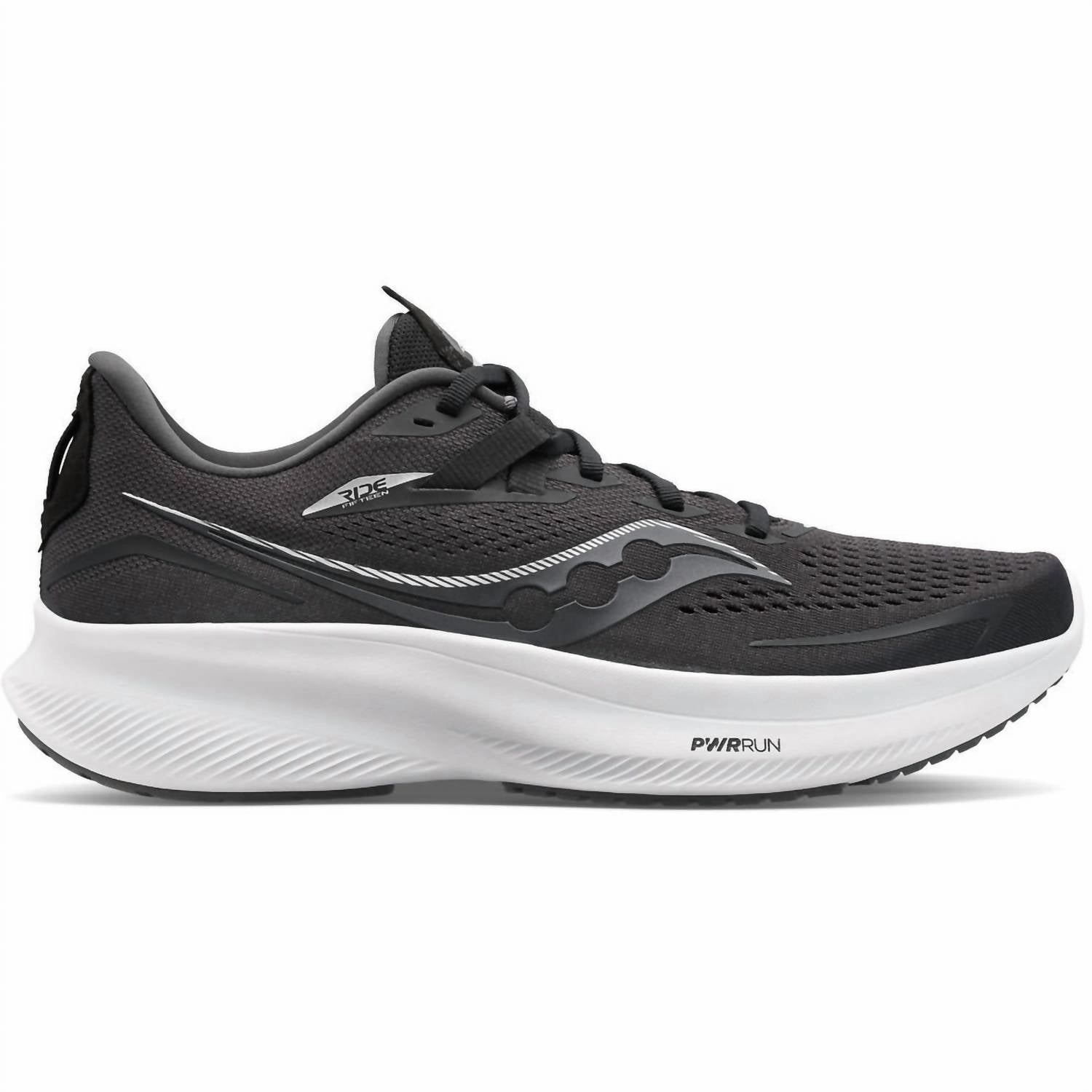 Women's Ride 15 Running Shoes In Black/white Thermal Regulating Lining