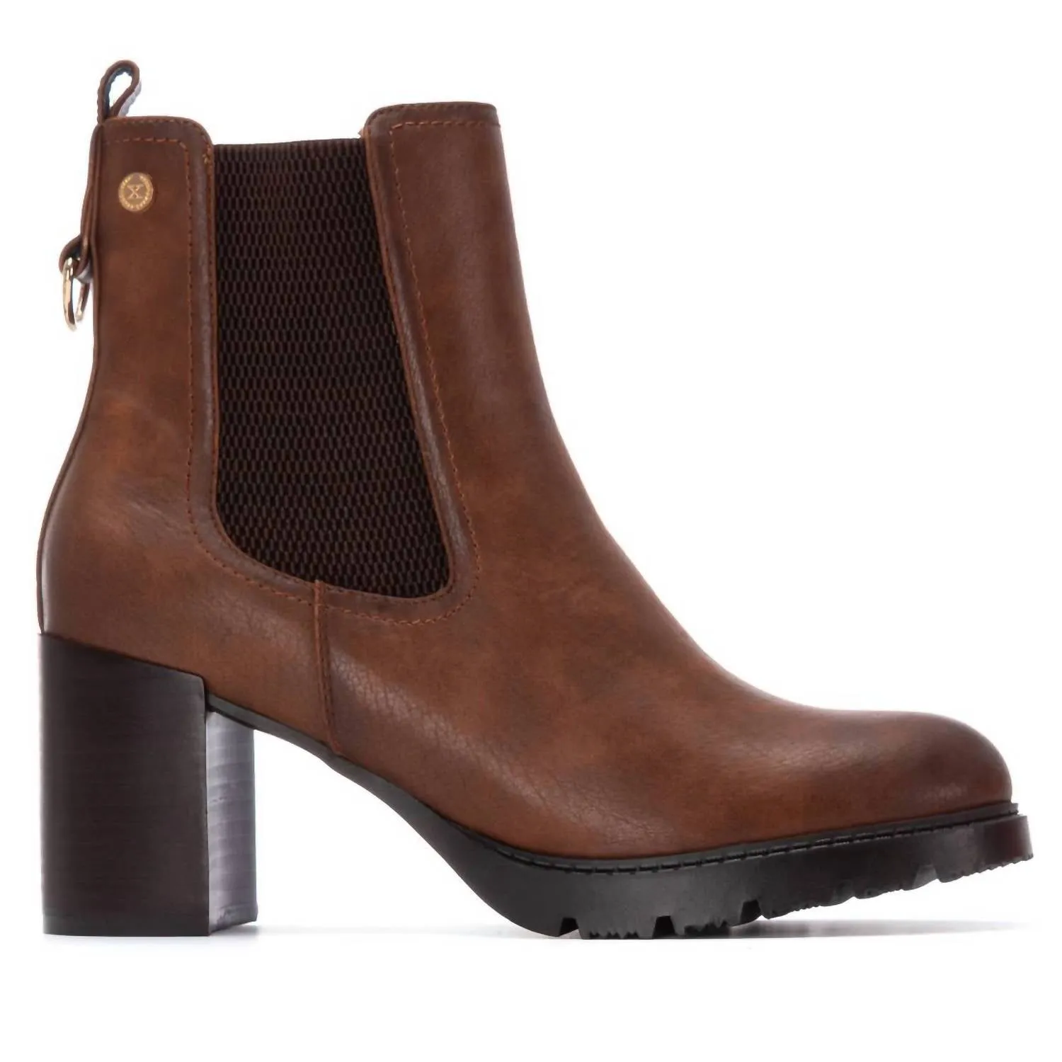 Women's 144299 Ankle Booties In Camel Pull Tab Slip Resistant