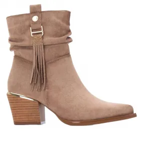 Women's 144461 Block Heeled Booties In Beige Eco Material Snowy Path Flexible Outsole